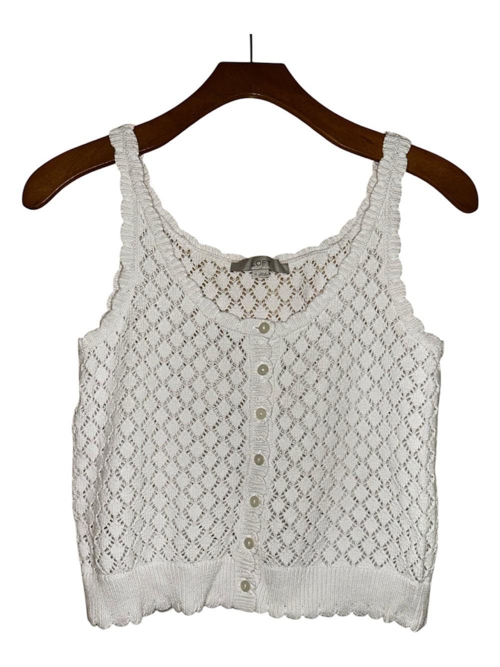 LOFT Cream Crochet Button-Front Tank